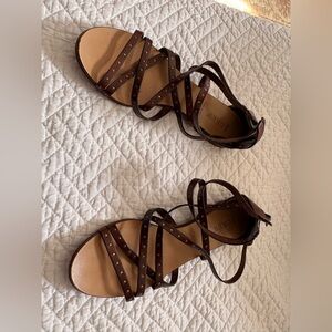 J. Crew Dark Brown Studded Sandals gladiator leather size 8